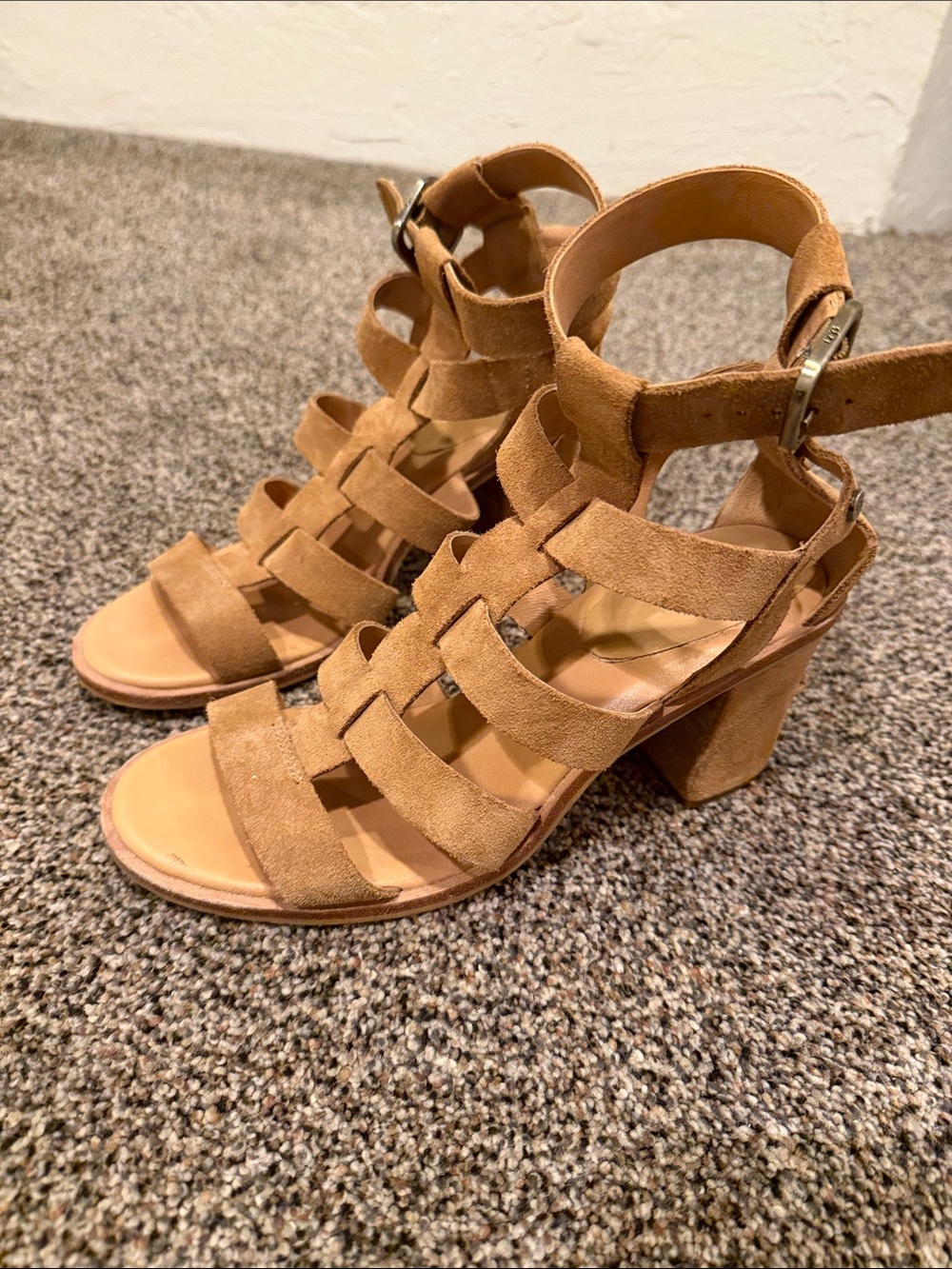 UGG Chestnut Suede Strappy Block Heel Sandals